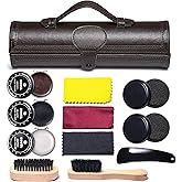 YUET 12PC Shoe Shine Kit Leather Boot Polish Kit w/Brushes and Brown, Black, Neutral Polish for Shoe Care and Cleaning