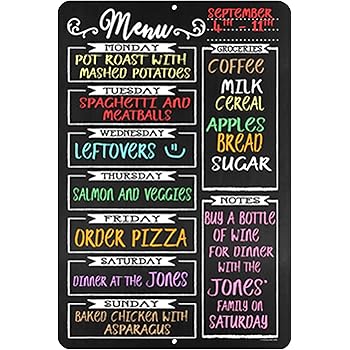 Amazon.com : Magnetic Menu Dry Erase Weekly Meal Planner Board For