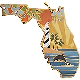 Totally Bamboo Florida State Shaped Cutting Board and Charcuterie Serving Platter with Artwork by Summer Stokes, Includes Hang Tie for Wall Display Varies