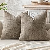MIULEE Pack of 2 Couch Throw Pillow Covers 18x18 Inch Neutral Khaki Taupe Modern Boho Accent Decorative Pillow Covers Soft Chenille Farmhouse Cushion Covers for Home Decor Bed Sofa Living Room
