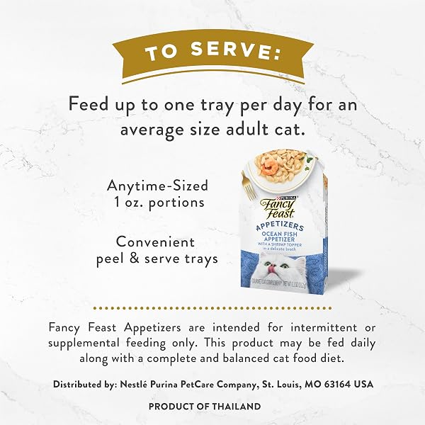 PURINA FANCY FEAST LICKABLE APPETIZERS GRAIN FREE WET CAT FOOD TOPPER OCEAN FISH APPETIZER WITH A SHRIMP CAT FOOD TOPPER – (PACK OF 10) 1.1 OZ. TRAYS