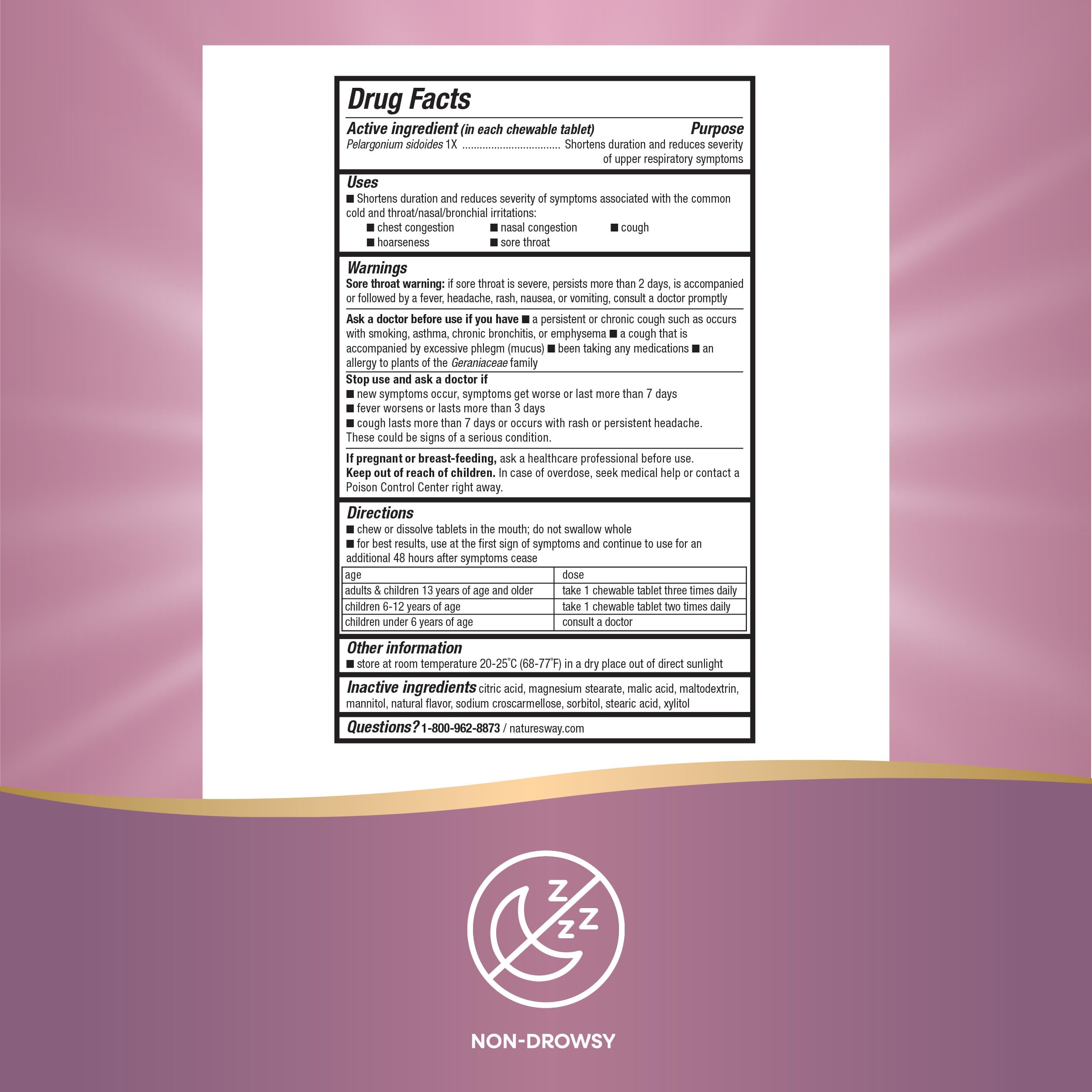 Nature's Way Umcka Cold Relief, Shortens Duration and Reduces Severity, Multi-Symptom Cold Relief, Homeopathic, Phenylephrine Free, Cherry Flavored, 20 Chewable Tablets