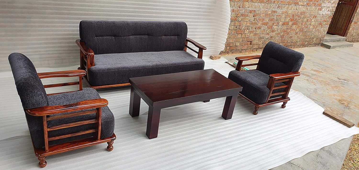 DaneWood Solid Sheesham Wood Sofa Set Wooden 5 Seater Sofa Set (3+1+1