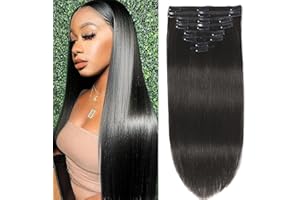 FIPOHIRA Clip in Hair Extensions Real Human Hair Clip ins Remy Human Hair Clip in Extensions Black Women Invisible Natural Straight Seamless Clip on Hair Extensions 8pcs Double Weft #1B 16 Inch 2.8oz/80g