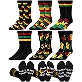 Cutecrop 6 Pairs Black History Month Socks for Men Novelty African Flag Crew Socks Juneteenth Dress Black History Gifts for African Men