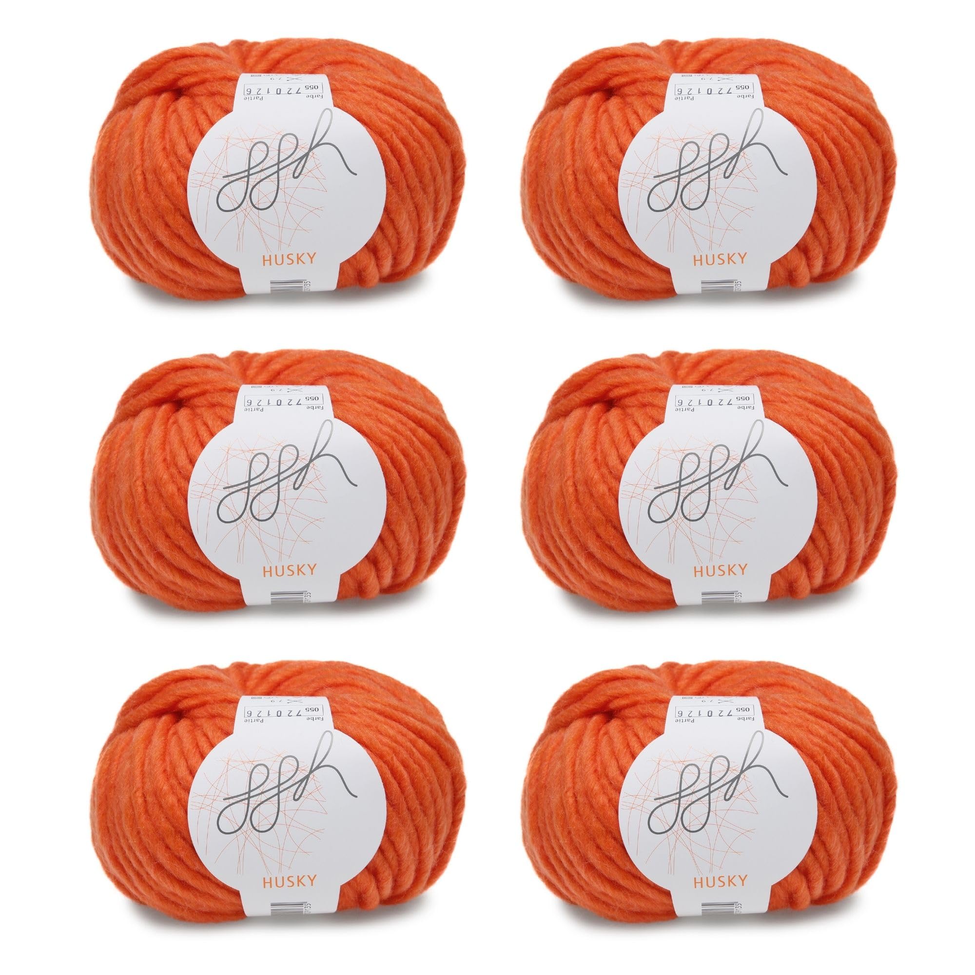 ggh Husky Box - 6 Balls - Thick Wool Made of Virgin Wool - Suitable for Knitting or Crocheting - Colour 055 - Coral Orange