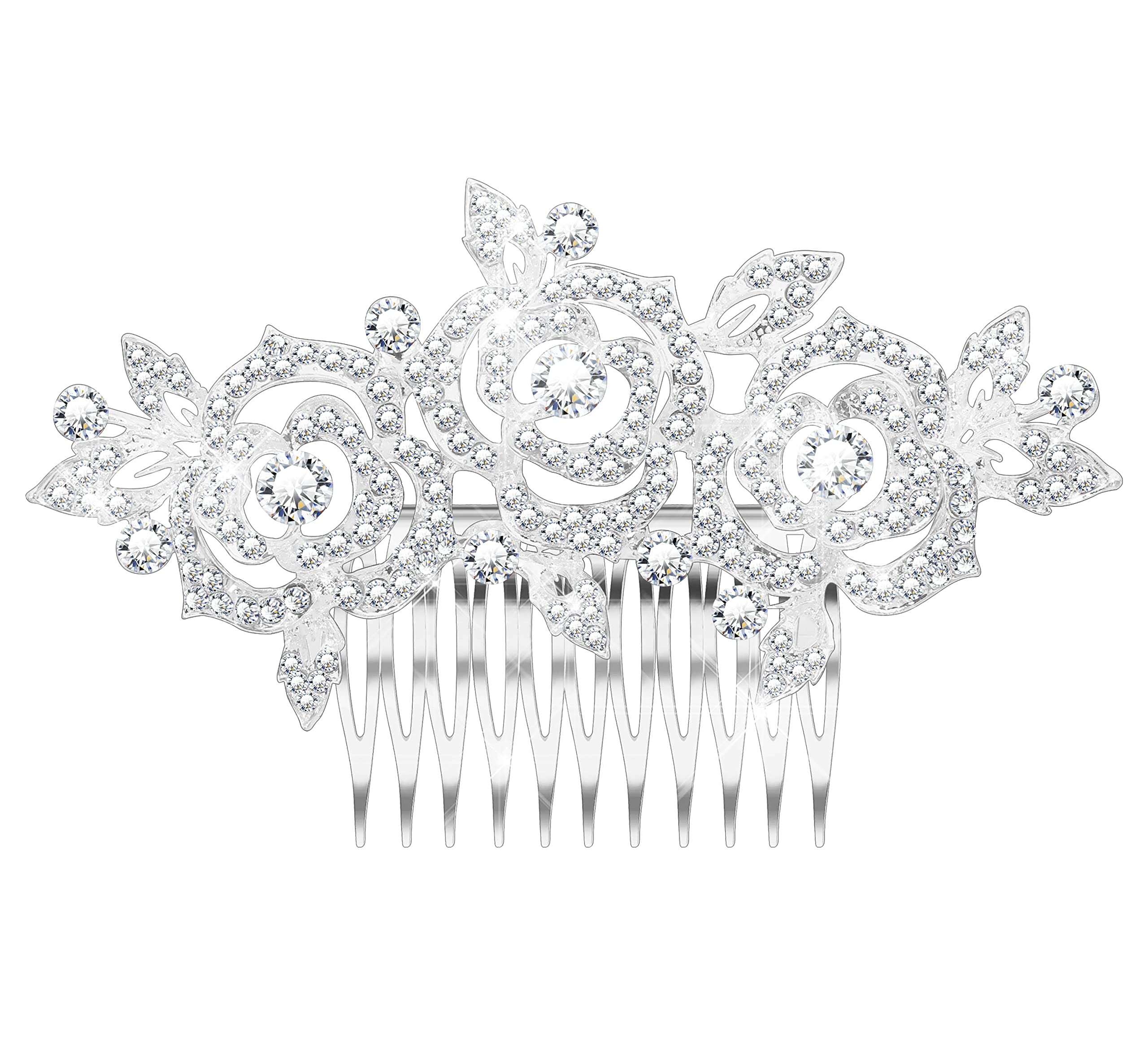 KristLand Bridal Hair Combs Women's Combs Silver Color Wedding Art Deco Flower Sparkly Crystal Rhinestone Bridal Hair Clip Engagement Party Gift Box