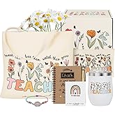 Teacher Appreciation Gifts for Women - 12oz Tumbler, Canvas Tote, Notebook & Pen Set for Christmas/Birthday/Retirement - Perfect for Preschool, Science, English Teachers (Students/Parents Gift Idea)