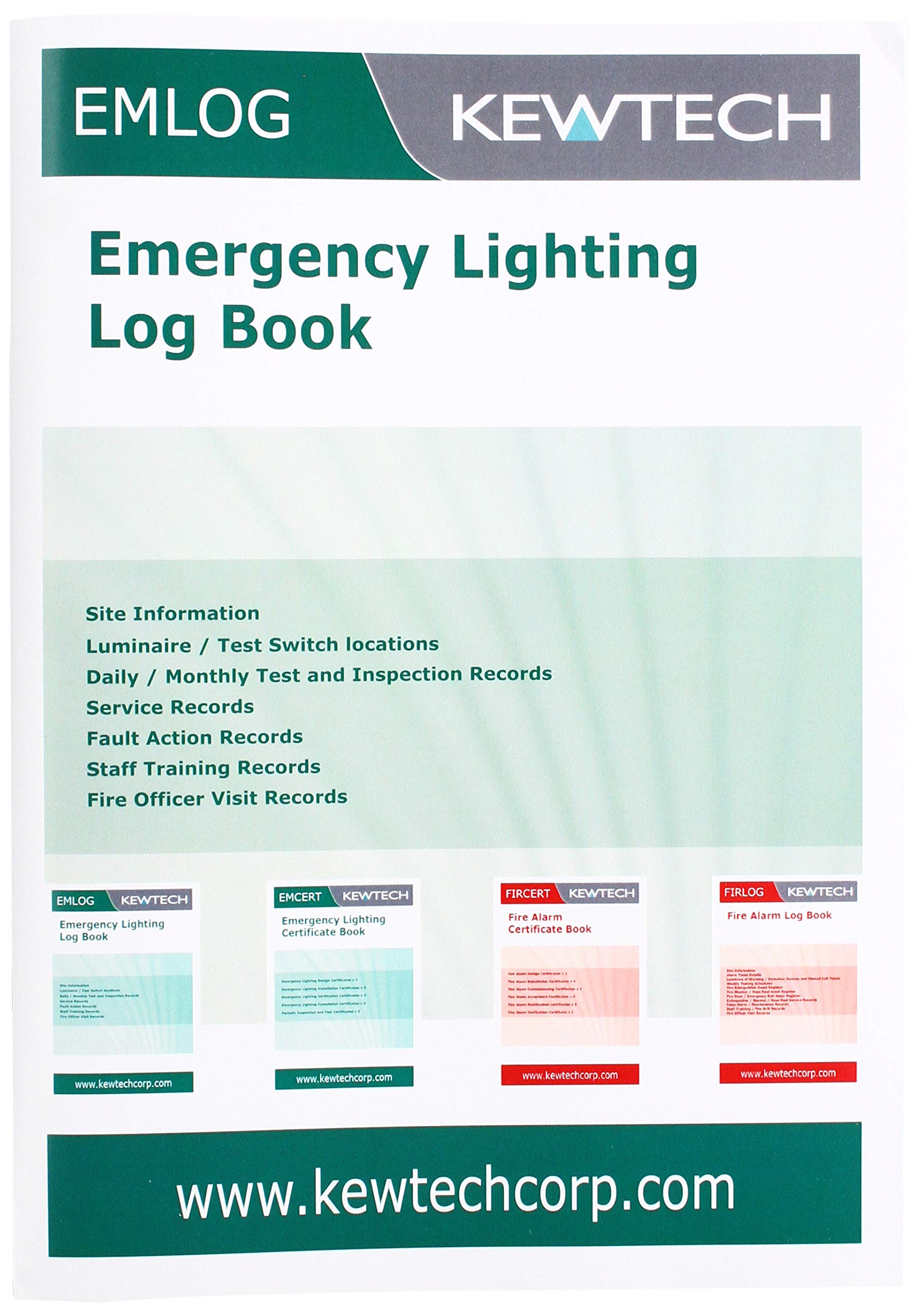 Kewtech EM1LOG Emergency Lighting maintenance Log Book, green