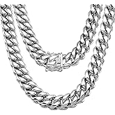 Jewelry Kingdom 1 Mens Necklace or Bracelet, Cuban Link Chain, Big and Heavy Miami Chain 15MM, High Polishing Stainless Steel Curb Chain Choker for Boys and Bikers 8-30inches