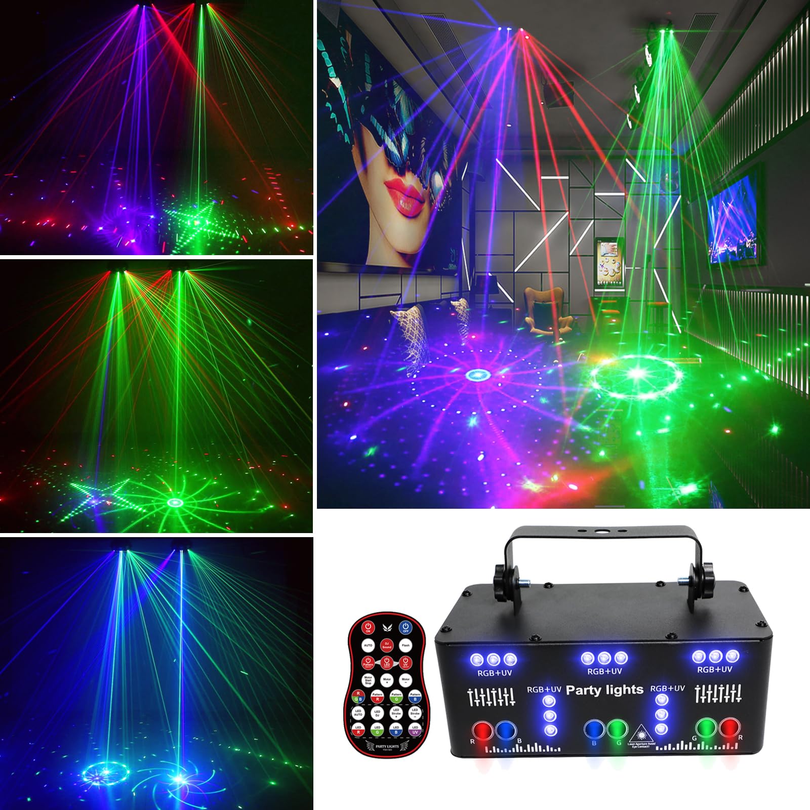 Photo 1 of Proffessional DJ Lights for Party, 21 Lens RGB UV Disco Strobe Stage Lighting Indoor Support DMX 512 Sound Activated with Remote Control Club Light for Home Parties Birthday,Christmas