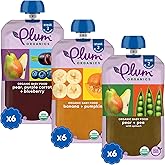 Plum Organics - 6+ Months Organic Baby Food Variety Pack - 3 Flavors - Non-GMO - Fruit & Veggie Blends On-The-Go Pouches for Baby and Toddler Meals - Quality Tested Ingredients - 4 oz (Pack of 18)