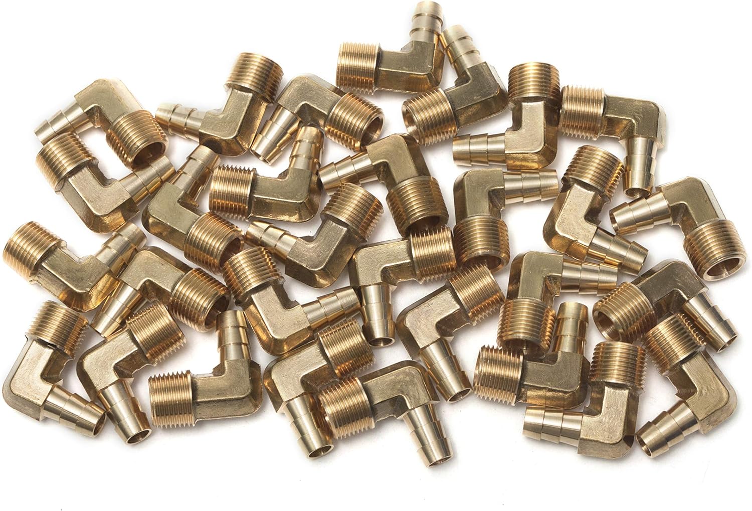 LTWFITTING 90 Deg Elbow Brass Barb Fitting 3/8-Inch Male BSPT x 10mm ID Hose(Pack of 25), 10mm ID Hose x 3/8" Male BSPT