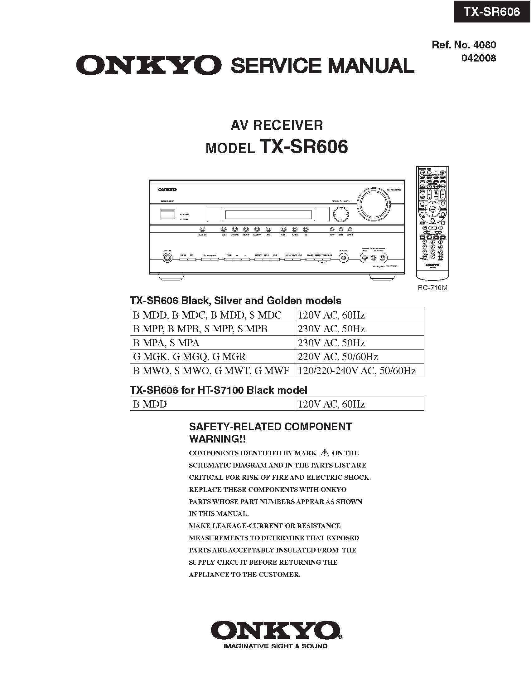 ONKYO TXSR606 TX-SR606 TX-SR606s service manual: Onkyo: Amazon.com: Books