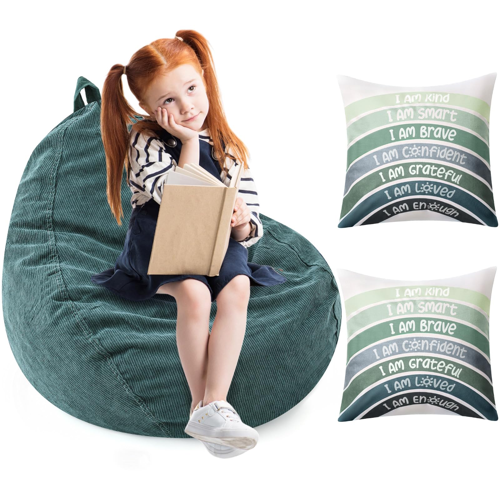 Photo 1 of Cozy Corner for Kids Classroom Reading Calming Corner Items Bean Bag Cover and Rainbow Throw Pillow Covers for Nursery Toddler Girls Room Playroom Aesthetic Boho Classroom Decor, No Filler(Green)