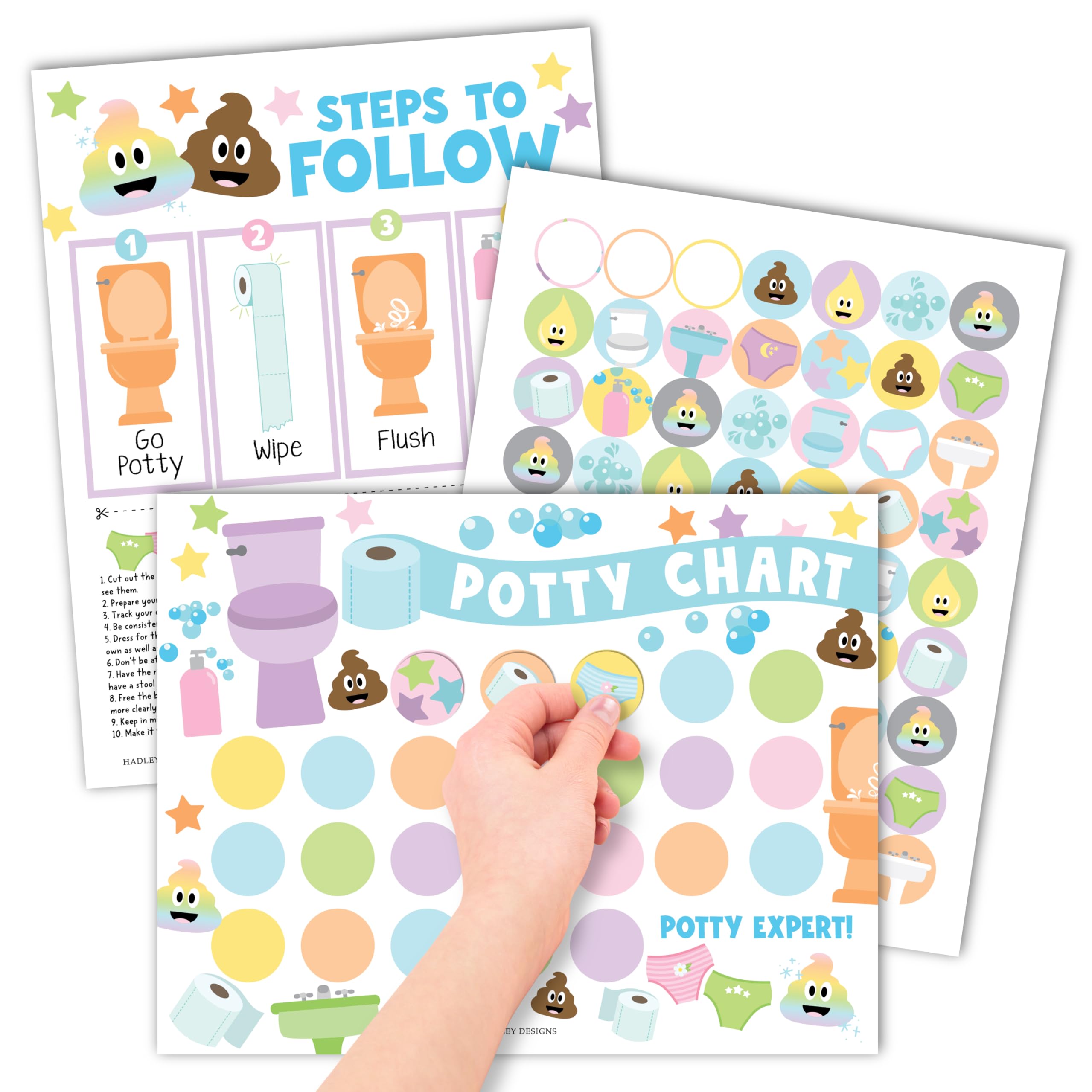 Photo 1 of Hadley Designs Potty Training Chart for Girls with Fun Reward Stickers – 10 Potty Chart for Toddlers Girls, 8.5x11" Potty Training Sticker Chart for Toilet Success, Pastel Reward Chart for Kids