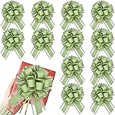 Yokodaza 12Pcs Sage Green Pull Bows for Gift Wrapping - 6 inches Bean Green Large Ribbon Bows for Presents, Plant Bouquets, Rustic Wedding Decorations