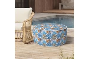 Melody Elephant Outdoor Inflatable Footrest, All Weather Portable Furniture Stool Ottomans for Home Garden Beach, D31'xH14', Piermont Leaves Blue