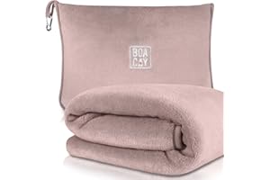 BOACAY Soft & Warm Travel Blanket for Airplane & Car - Long Flight Essential for Women, Men, Kids - Compact Pillow with Lugga