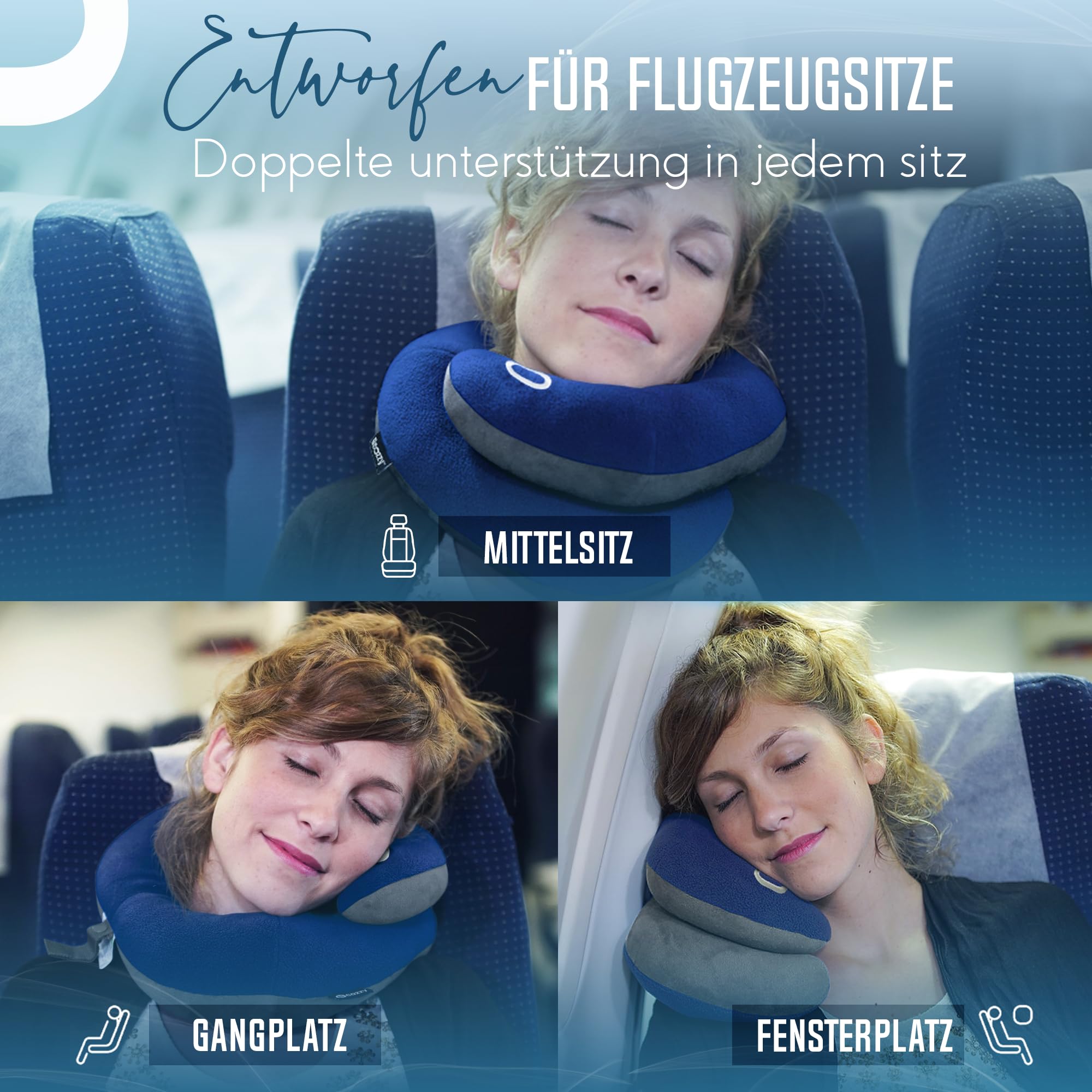 BCOZZY Nackenkissen Für Reisen, Bietet Doppelte Unterstützung Für Kopf, Nacken Und Kinn In Jeder Schlafposition Auf Flügen, Im Auto Und Zu Hause, Bequemes Flugzeug-Reisekissen, Größe Large, Blau 7