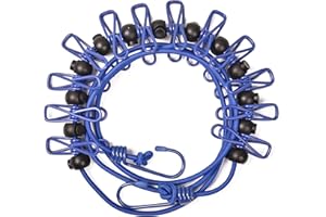 ZAZZY Portable Clothesline, Retractable Travel Clothesline. Adjustable Clothes Line Rope with 12 Clothespins and 13 Anti-Skid Clips, Windproof Travel Camping Drying Clothes Rope for Hotel Blue 1 PCS