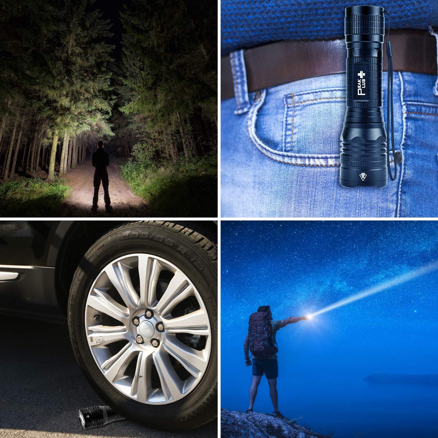 PeakPlus LED Tactical Flashlight PTAC1000 [2 PACK] - Single Mode, High Lumen, Zoomable, Water Resistant, Flash Light - Camping, Outdoor, Emergency, Everyday Flashlights with Clip - - 