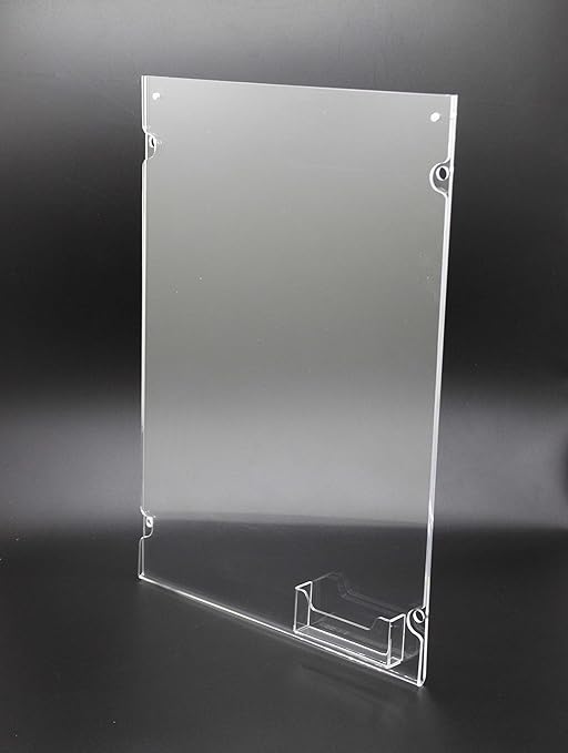 FixtureDisplays 11 x 17 Acrylic Sign Holder for Wall, Business Card Pocket, Silver