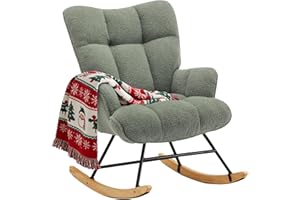 Zedachica Rocking Chair Nursery Teddy Rocking Accent Chair Upholstered Glider Rocker Armchair Comfy Side Chair Padded Seat wi