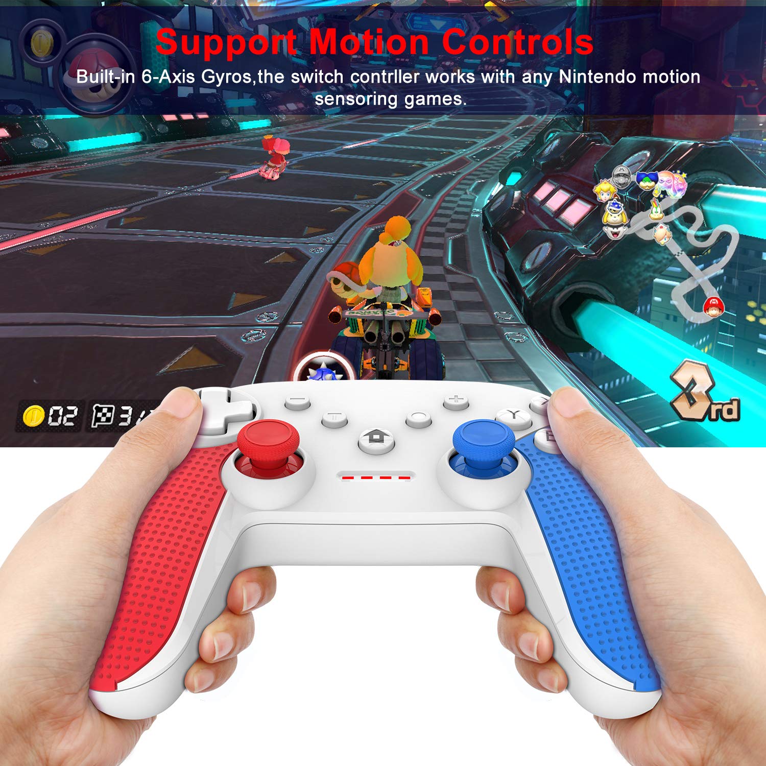 Switch Pro Controller,Wireless Switch Controller for Nintendo Switch,with LED Type C Charging Cable(Red+Blue)