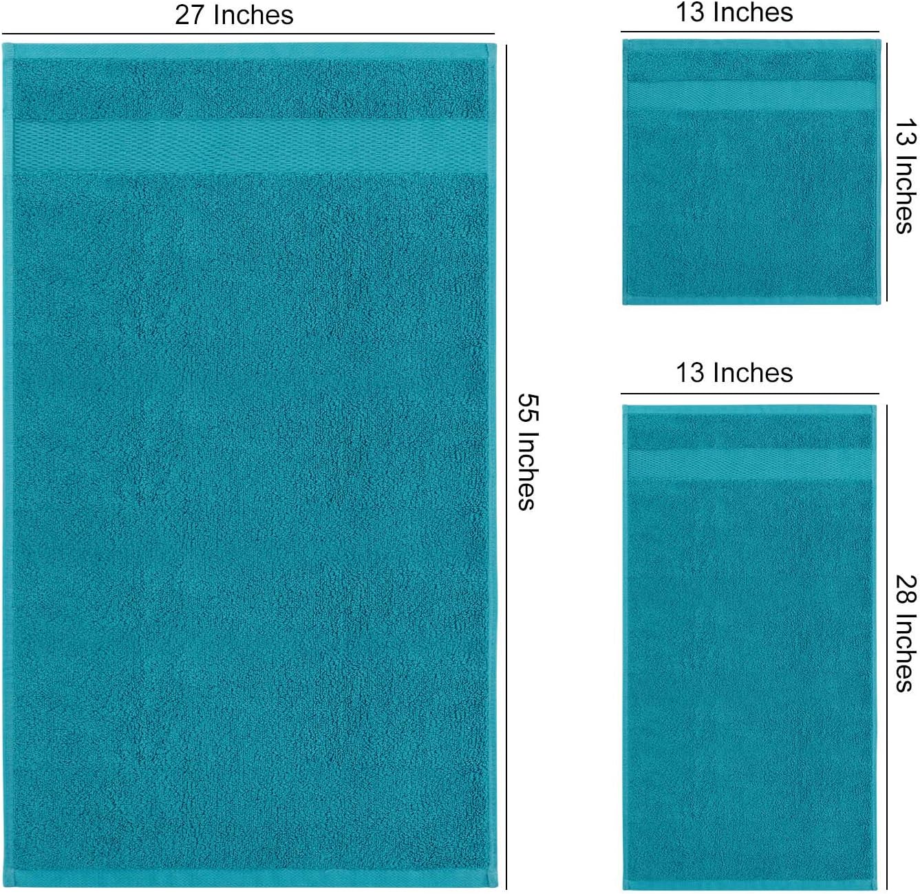 Towels Set, Bath Towels Set for Bathroom 100% Turkish Cotton 600 GSM Absorbent and Soft 6 Piece Towels Set - 2 Bath Towels, 2 Hand Towels, and 2 Washcloths, Turquoise Blue: Kitchen & Dining