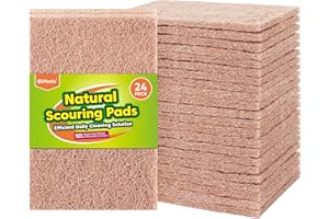UNIMADE Natural Sisal Non-Scratch Scouring Pads, 24Pcs Plant Based Household Scour Pads for Kitchen, Garage and Outdoors, Cellulose Multipurpose Scrubbies for Cleaning
