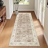 Capslpad 2x6 Hallway Runner, Brown Vintage Washable Runner Rug, Non-Slip Rubber Backing, Ultra Soft Fabric Stain Resistant Low Pile Runner Rug for Hallways, Kitchen, Entryway, Bedroom, Laundry