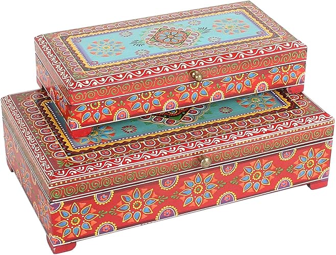 Hechas a mano pintadas a mano PADMEE india madera joyas caja de Indian Style del tesoro