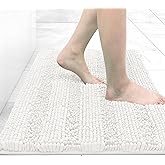 Grandaily Chenille Striped Bathroom Rugs 24x16, Extra Thick and Absorbent Bath Mats, Non-Slip Soft Plush Shaggy Shower Carpet, Machine Wash Dry, Bath Rug for Bathroom, (Small, Ivory)