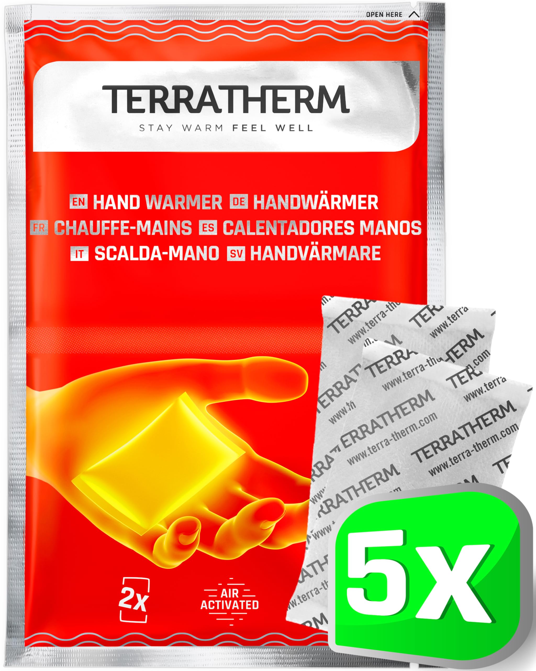 TerraTherm Hand Warmers - Air Activated - 12 hours of heat - 5, 10 or 30 Pairs - Disposable Hand Warmers - 100% natural warmth, 5 Pairs