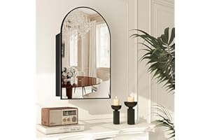 FUNFOLLOW Bathroom Medicine Cabinet with Mirror, Arched Medicine Cabinet Wall Mounted, Modern Vanity Mirror with Storage, Mirrored Cabinet with Adjustable Shelves, Not Recessed, 20x32 Inch,Black