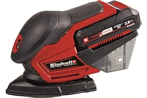 Einhell TE-OS Power X-Change 18-Volt Cordless 24,000-OPM Compact Detail Palm Sheet Sander w/Dust Collection Box, Dust Extraction Adapter, 6pcs of Abrasive Paper