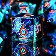 AUSTOR 7-Die DND Dice Set, Handmade Sharp Edge Polyhedral Dice for Dungeons and Dragons RPG MTG Table Games（Black & Blue）