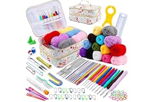 Mnuizu 120 Piece Crochet Kit, Crochet Hooks Yarn Set, Knitting Kit, Beginner Crochet Kit,Includes Complete Crochet Accessories-Perfect Crochet Kit for Beginners Adults