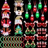 Hiboom 40 Pcs Light Up Christmas Headband Necklace Christmas Glasses Frame Fluorescent Wristbands Glowing in Dark Xmas Party Favor Set Glow Accessories for Holiday Party Favors Supplies