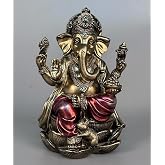 JORAE Ganesh Statue Elephant Buddha Home Decor Hindu Figurine 7.2" H | Sitting on Lotus Pedestal Lord Blessing Hindu God Ganesha Meditation Collectible Antique Bronze Finish Polyresin