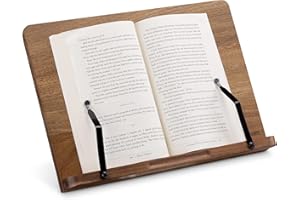Navaris Wooden Book Stand - Hands-Free Reading Recipe Cookbook Tablet Holder with 2 Adjustable Metal Page Holders with Grips 
