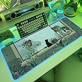 JMIYAV Black Kitten RGB Green Gaming Mouse Pad 31.5x12 Inch PC XL Large Glowing Led Light Up Desk Pad Non-Slip Rubber Base Computer Cute Mousepad Mat Desk Accessories Gaming Setup 31.5x12 Inch