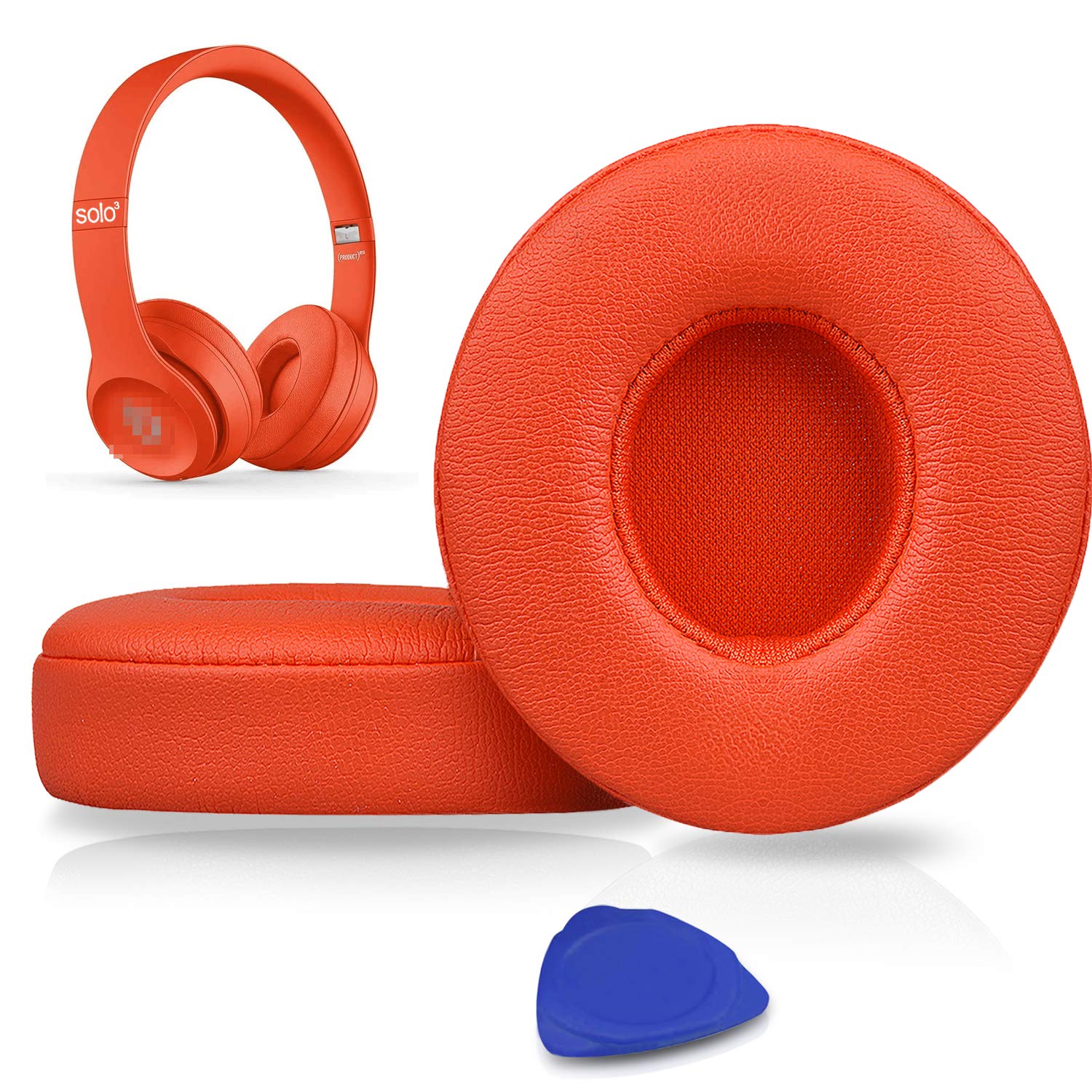 SoloWIT Earpads Cushions Replacement for Beats Solo 2 & Solo 3 Wireless On-Ear Headphones, Ear Pads with Soft Protein Leather, Added Thickness - (Citrus Red) — image 1