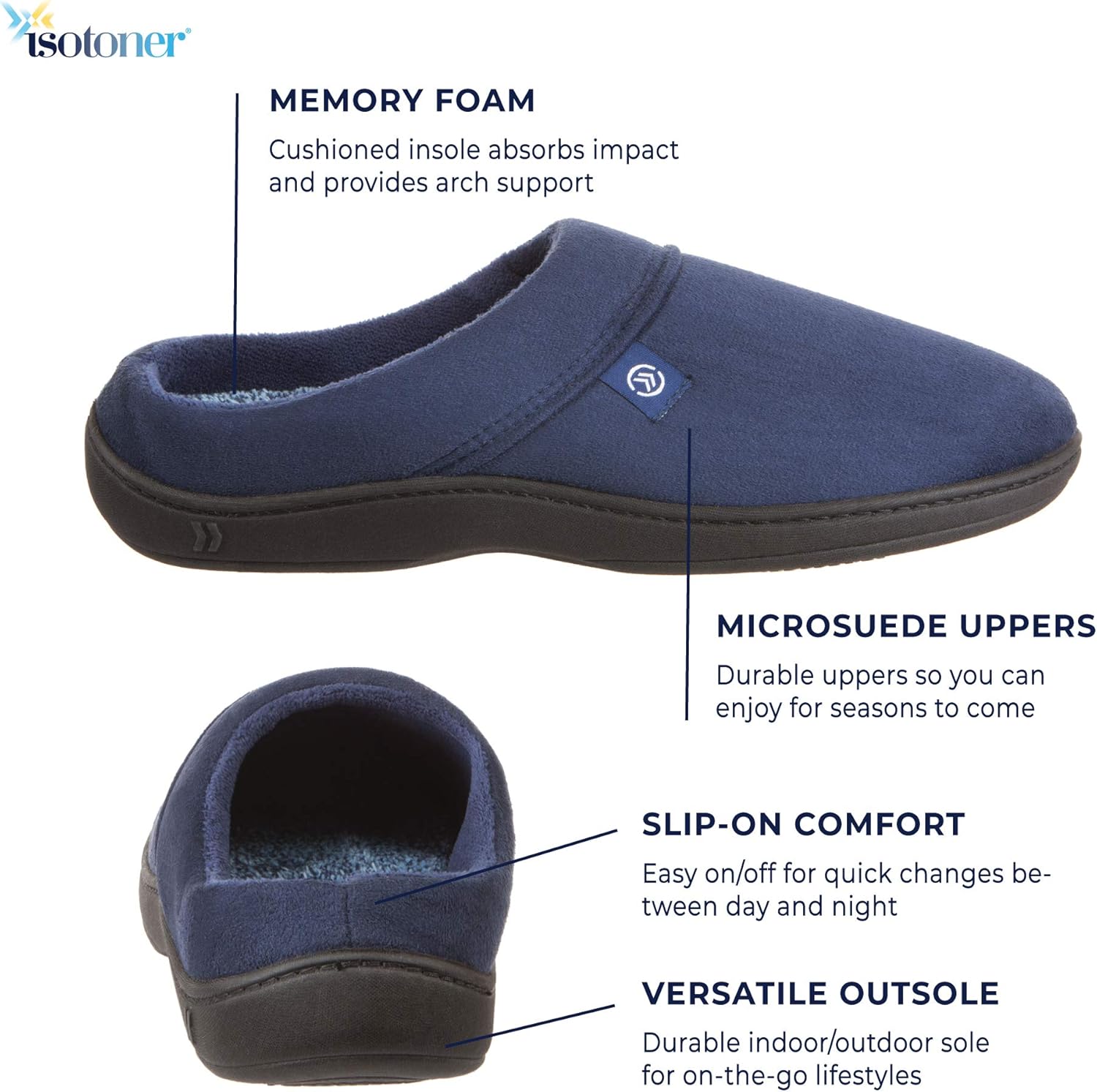  | isotoner Men's Microsuede Devin Slip On Slipper with Cooling Memory Foam for Indoor/Outdoor Comfort | Slippers