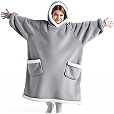 Bedsure Blanket Hoodie, Wearable Blanket Hoodie as Gifts for Mom, Birthday Gifts for Women Kids Teens Sherpa Sweatshirt, Grey, Kids