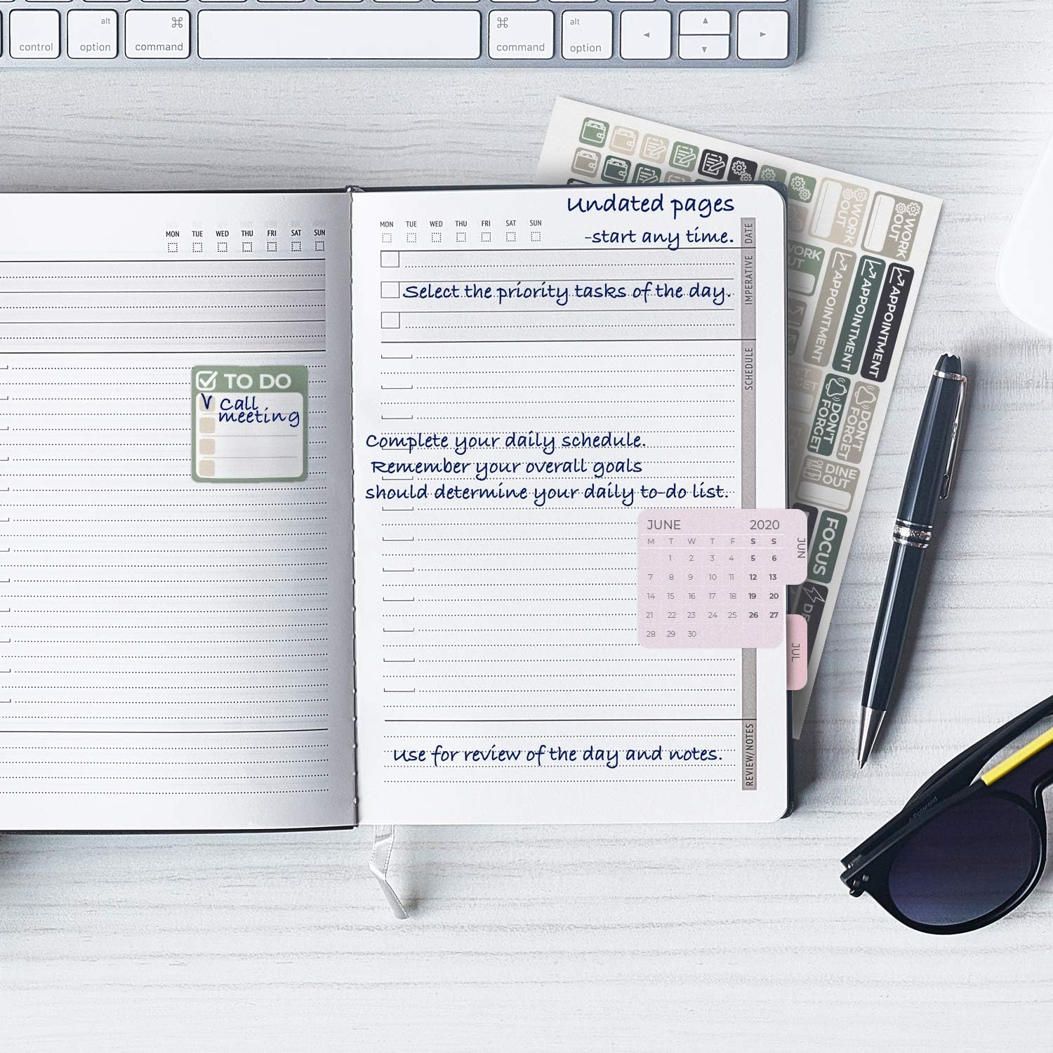 Little More Daily Organizer Planner in Protect Box - Undated Planner to Achieve Goals - A5 Vegan Leather 5.5”x8.5" - Calendar Stickers 2021-2022 (Grey Gold): Office Products