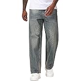 MZNBURAM Men's Non-Stretch Loose Fit Wide-Leg Baggy Jeans Pants