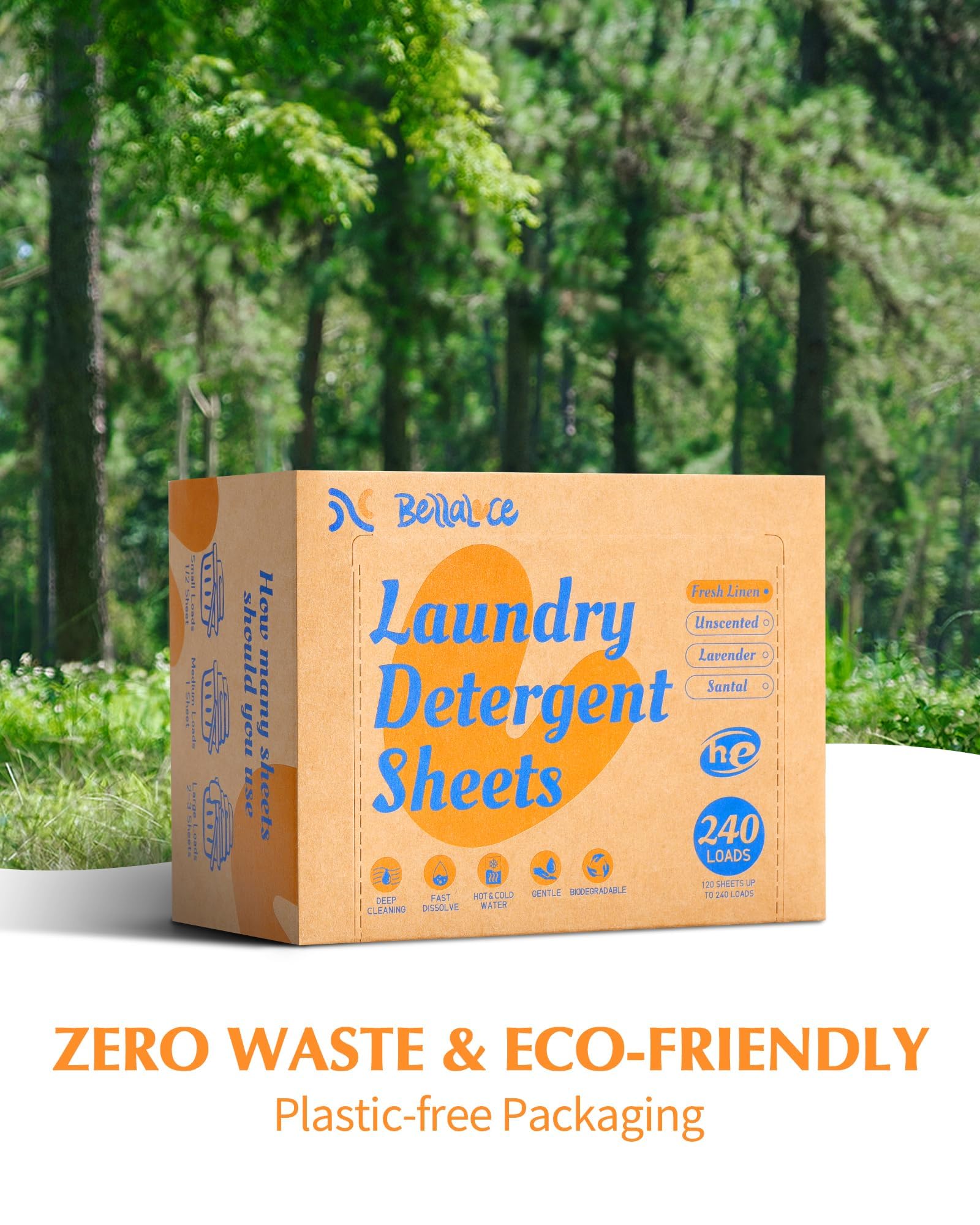 Laundry Detergent Sheets (240 Loads) - Space-Saving, Hypoallergenic,Travel-Friendly,Deep Cleaning, Fresh Linen Scent, Plastic-Free, Eco-Conscious, Paraben-Free, No Mess, Fast Dissolve