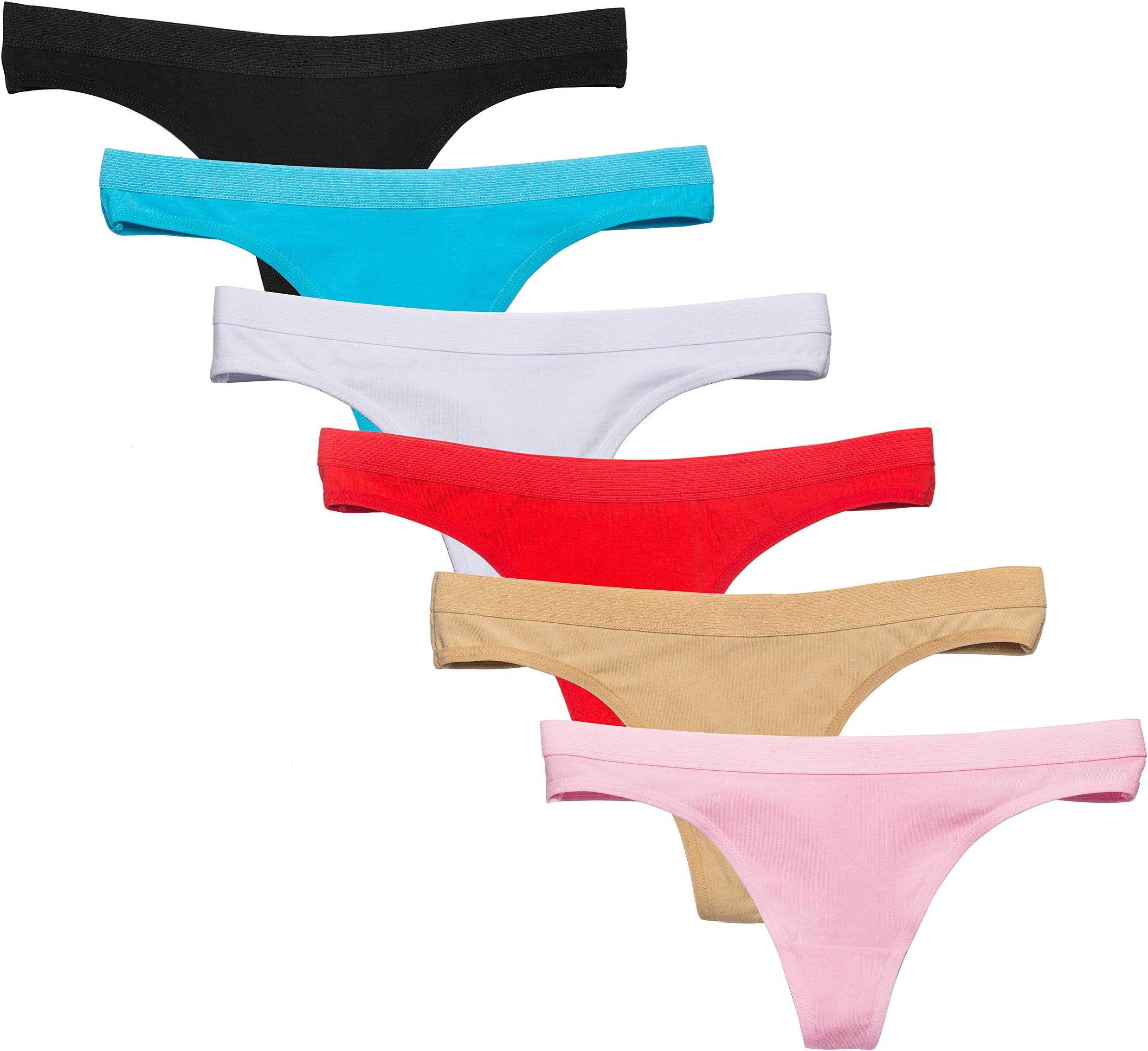 6 Pack Women's Thongs Cotton Breathable Panties Bikini Underwear Cheeky